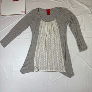 V Cristina Womens Grey Lace Front Sharkbite Hem Tunic‎ Top Scoop Neck Small